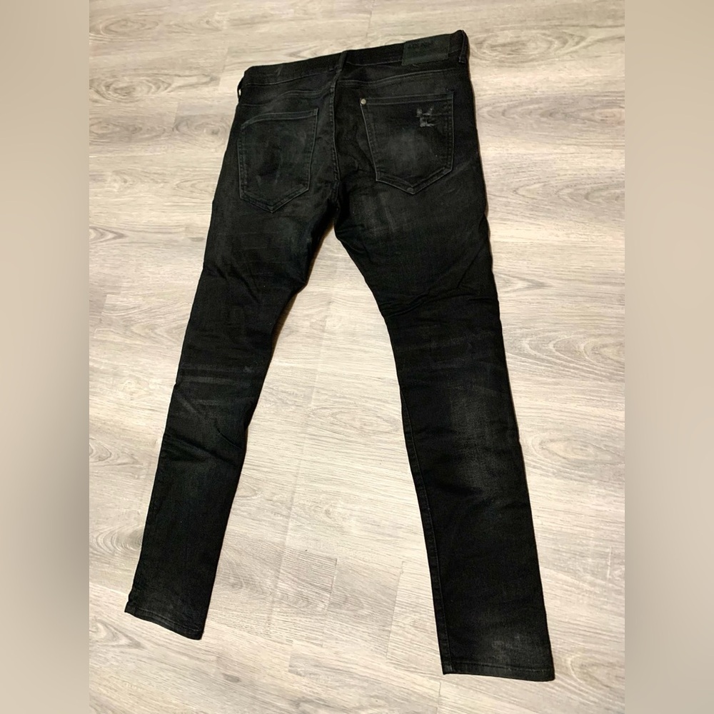 H&M &denim Mens Black Low Rise Distressed Button Fly Jeans Sz 34/32 - Picture 4 of 12